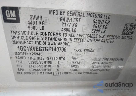 2016 Chevrolet Silverado 2500Hd Lt z USA, uszkodzony, nr VIN 1GC1KVEG7GF140796